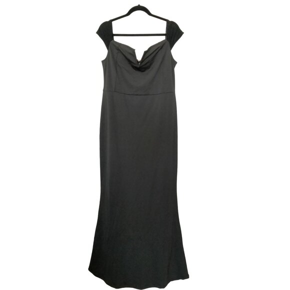 Black Formal Evening Gown Wire V-Neck Empire Waist Tulle Sleeve Maxi Dress XXL - Picture 2 of 8